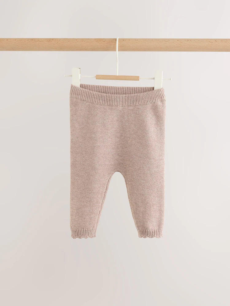 |BabyGirl| Conjunto De 2 Peças Para Bebê: Casaquinho De Tricô Marrom-Chocolate Com Babados e laço + legging (0 meses a 2 anos)