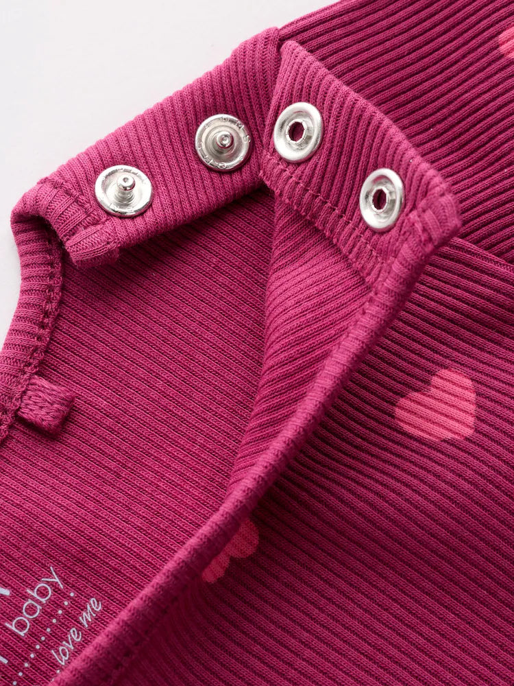 |BabyGirl| Conjunto De 2 Peças Para Bebê: Blusa Canelada Com Estampa De Corações e Legging (0 meses a 2 anos)