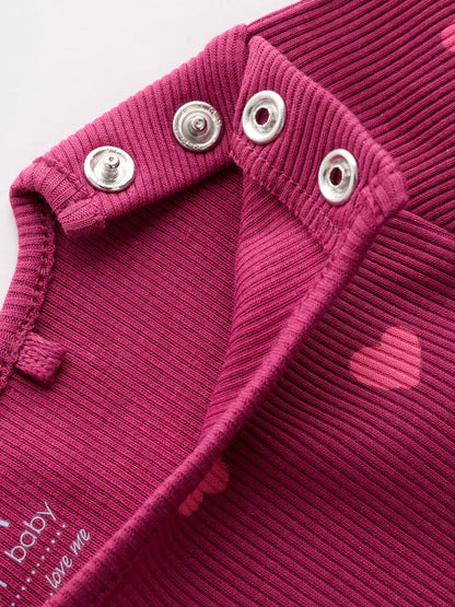 |BabyGirl| Conjunto De 2 Peças Para Bebê: Blusa Canelada Com Estampa De Corações e Legging (0 meses a 2 anos)