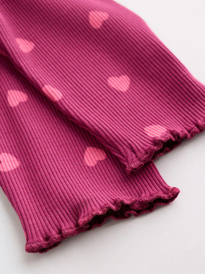 |BabyGirl| Conjunto De 2 Peças Para Bebê: Blusa Canelada Com Estampa De Corações e Legging (0 meses a 2 anos)