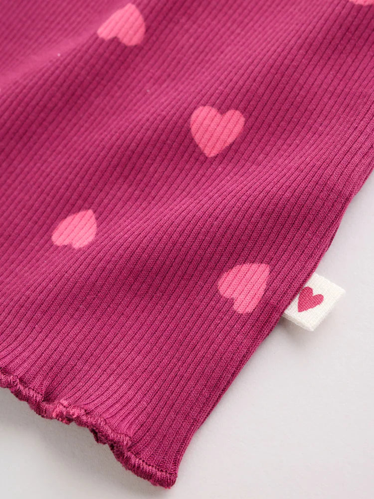 |BabyGirl| Conjunto De 2 Peças Para Bebê: Blusa Canelada Com Estampa De Corações e Legging (0 meses a 2 anos)