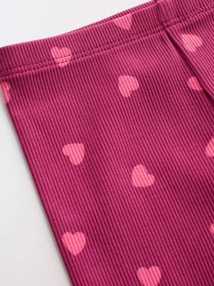 |BabyGirl| Conjunto De 2 Peças Para Bebê: Blusa Canelada Com Estampa De Corações e Legging (0 meses a 2 anos)
