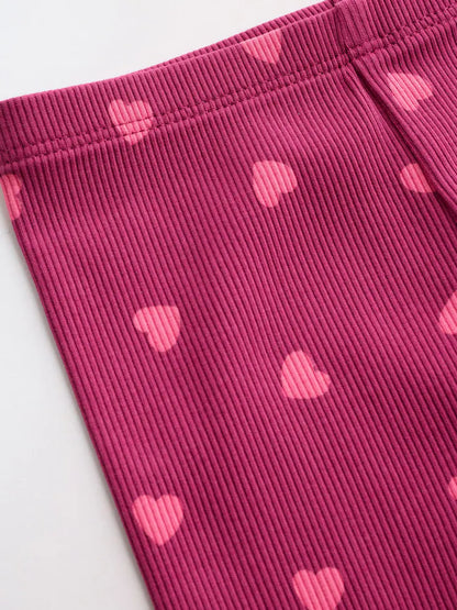 |BabyGirl| Conjunto De 2 Peças Para Bebê: Blusa Canelada Com Estampa De Corações e Legging (0 meses a 2 anos)