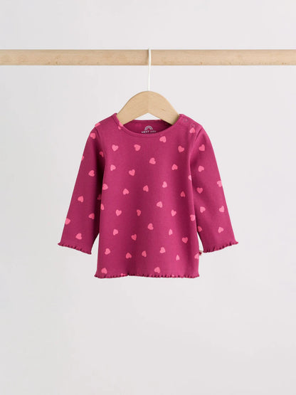 |BabyGirl| Conjunto De 2 Peças Para Bebê: Blusa Canelada Com Estampa De Corações e Legging (0 meses a 2 anos)
