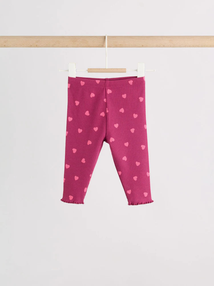 |BabyGirl| Conjunto De 2 Peças Para Bebê: Blusa Canelada Com Estampa De Corações e Legging (0 meses a 2 anos)