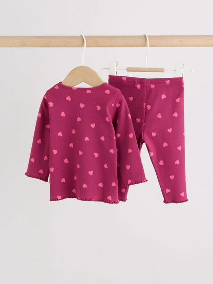 |BabyGirl| Conjunto De 2 Peças Para Bebê: Blusa Canelada Com Estampa De Corações e Legging (0 meses a 2 anos)