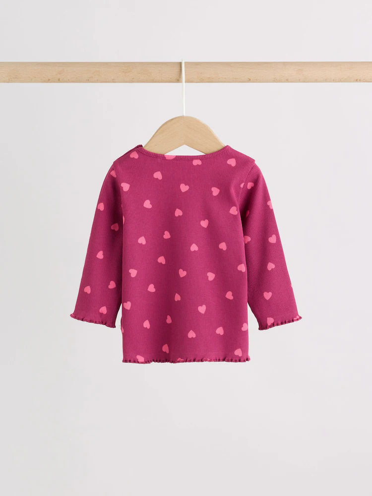 |BabyGirl| Conjunto De 2 Peças Para Bebê: Blusa Canelada Com Estampa De Corações e Legging (0 meses a 2 anos)