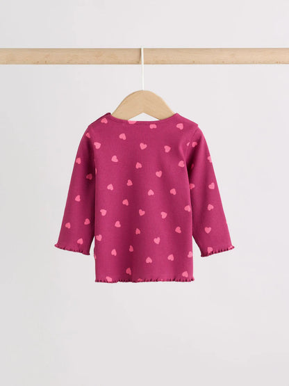 |BabyGirl| Conjunto De 2 Peças Para Bebê: Blusa Canelada Com Estampa De Corações e Legging (0 meses a 2 anos)