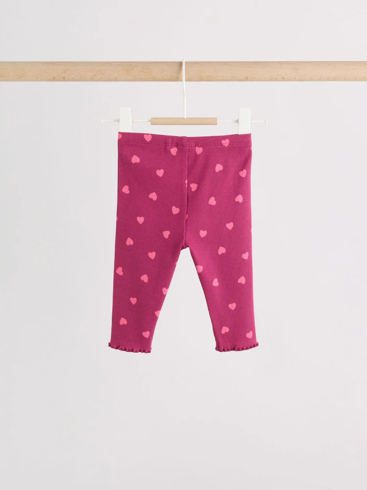 |BabyGirl| Conjunto De 2 Peças Para Bebê: Blusa Canelada Com Estampa De Corações e Legging (0 meses a 2 anos)