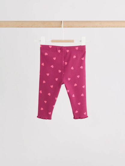 |BabyGirl| Conjunto De 2 Peças Para Bebê: Blusa Canelada Com Estampa De Corações e Legging (0 meses a 2 anos)