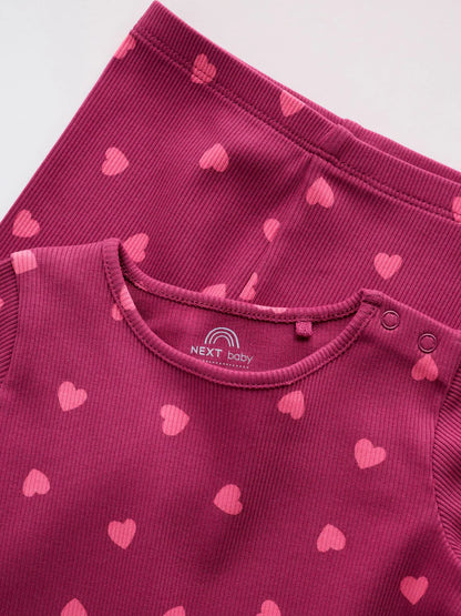 |BabyGirl| Conjunto De 2 Peças Para Bebê: Blusa Canelada Com Estampa De Corações e Legging (0 meses a 2 anos)