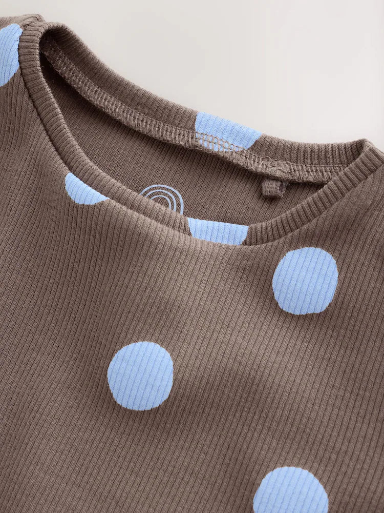 |BabyGirl| Conjunto De 2 Peças Para Bebê: Blusa Canelada e Legging (marrom-chocolate com estampa de bolinhas) – 0 meses a 2 anos