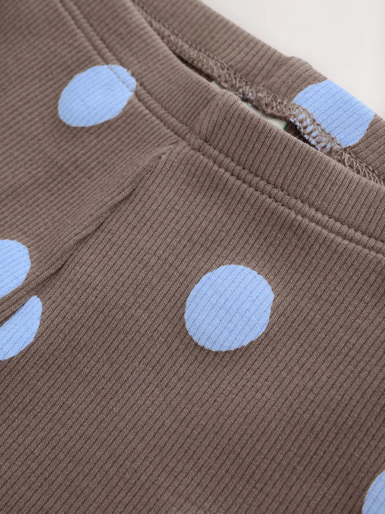 |BabyGirl| Conjunto De 2 Peças Para Bebê: Blusa Canelada e Legging (marrom-chocolate com estampa de bolinhas) – 0 meses a 2 anos