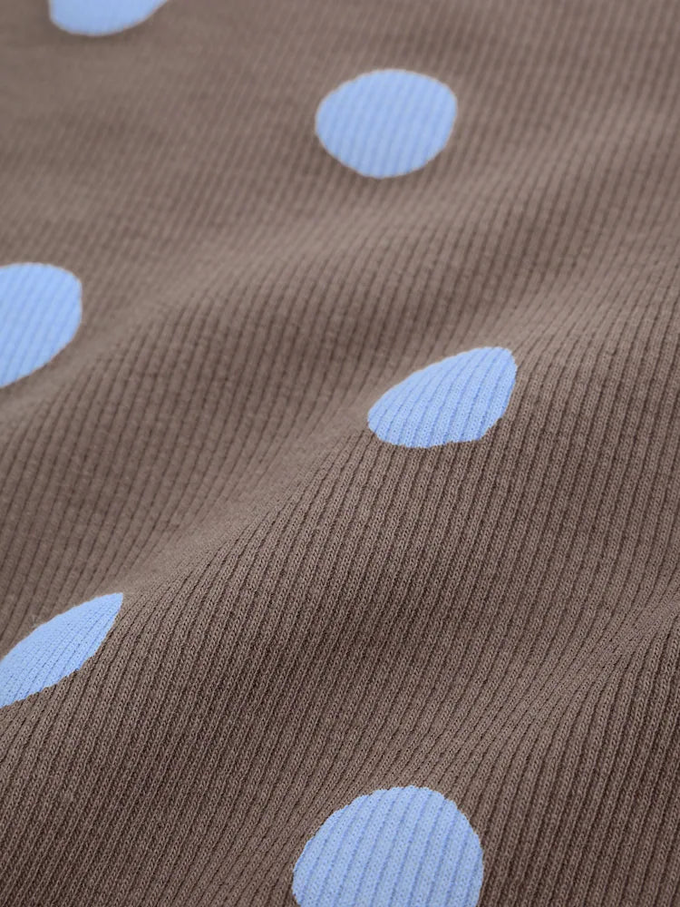 |BabyGirl| Conjunto De 2 Peças Para Bebê: Blusa Canelada e Legging (marrom-chocolate com estampa de bolinhas) – 0 meses a 2 anos