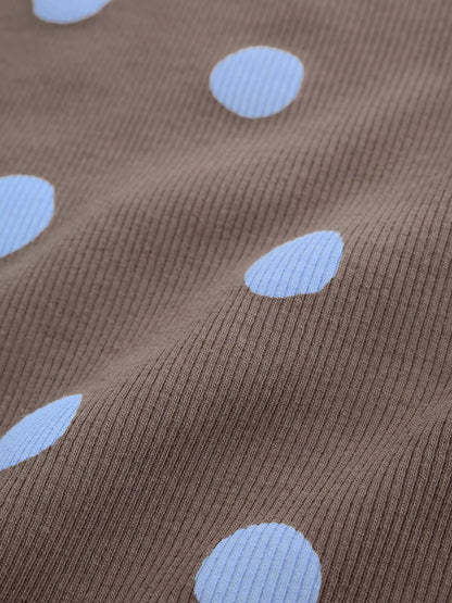 |BabyGirl| Conjunto De 2 Peças Para Bebê: Blusa Canelada e Legging (marrom-chocolate com estampa de bolinhas) – 0 meses a 2 anos