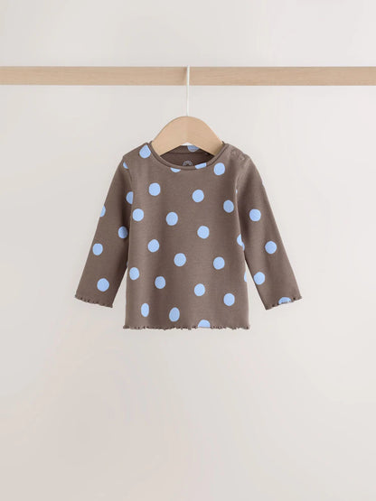 |BabyGirl| Conjunto De 2 Peças Para Bebê: Blusa Canelada e Legging (marrom-chocolate com estampa de bolinhas) – 0 meses a 2 anos