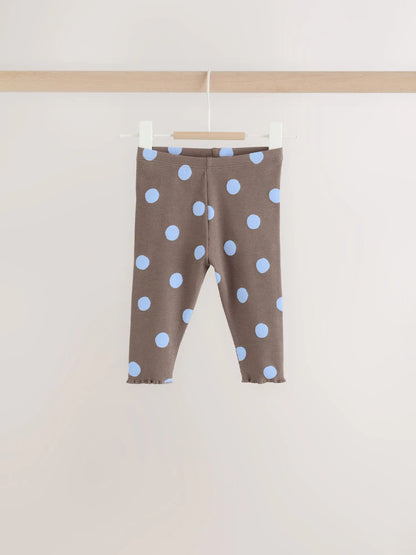 |BabyGirl| Conjunto De 2 Peças Para Bebê: Blusa Canelada e Legging (marrom-chocolate com estampa de bolinhas) – 0 meses a 2 anos
