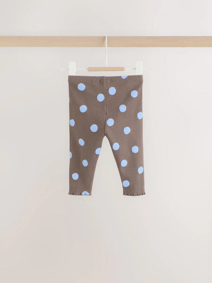 |BabyGirl| Conjunto De 2 Peças Para Bebê: Blusa Canelada e Legging (marrom-chocolate com estampa de bolinhas) – 0 meses a 2 anos