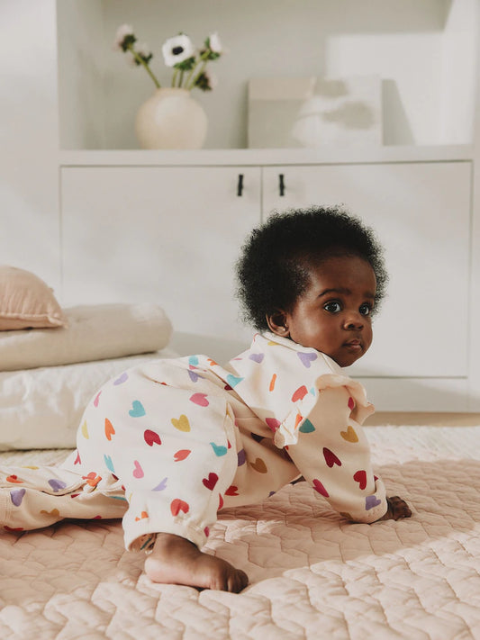 |BabyGirl| Macacão De Moletom Cru com Estampa de Coração Brilhante Para Bebê (0 meses a 2 anos)