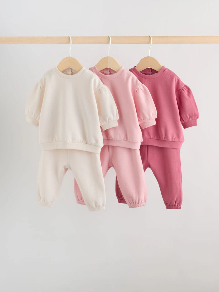 |BabyGirl| Conjunto de Moletom Rosa (Blusa e Calça Jogger) (0 meses a 3 anos)
