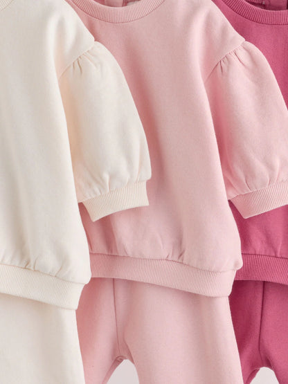 |BabyGirl| Conjunto de Moletom Rosa (Blusa e Calça Jogger) (0 meses a 3 anos)