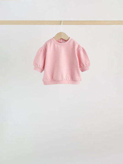 |BabyGirl| Conjunto de Moletom Rosa (Blusa e Calça Jogger) (0 meses a 3 anos)