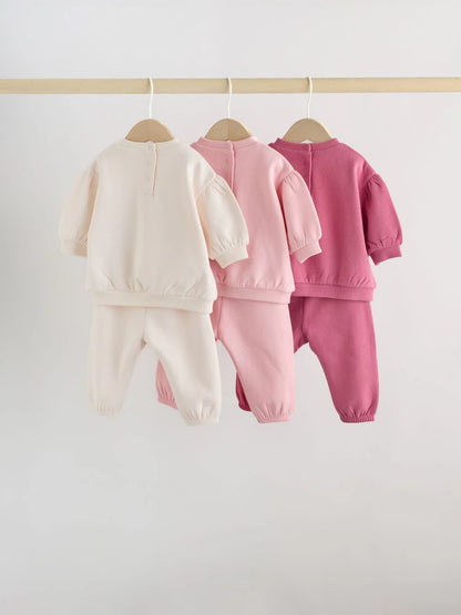 |BabyGirl| Conjunto de Moletom Rosa (Blusa e Calça Jogger) (0 meses a 3 anos)