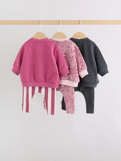 |BabyGirl| Conjunto De 6 Peças De Suéter e Leggings Com Estampa De Animal Para Bebês (0 meses a 2 anos)