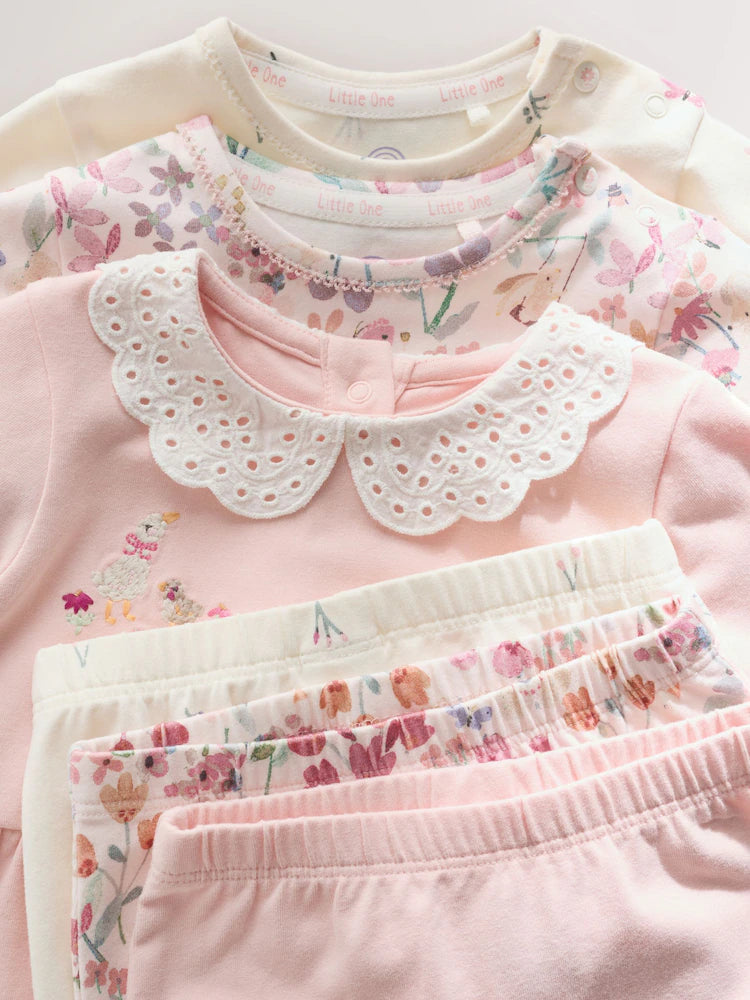 |BabyGirl| Conjunto De 6 Peças Para Bebê: Camiseta De Manga Longa e Legging (tema: ratinha fada rosa) – tamanhos de 0 meses a 2 anos
