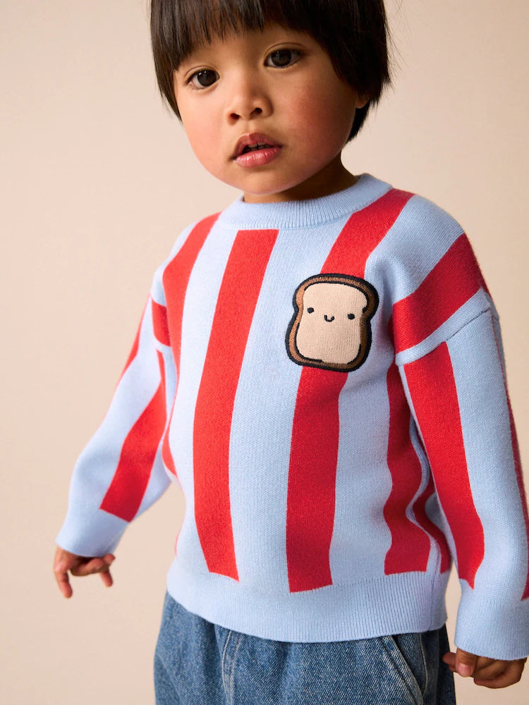 |Boy| Suéter de Tricô Gola Careca Vermelho e Azul Toast (3 meses a 7 anos)