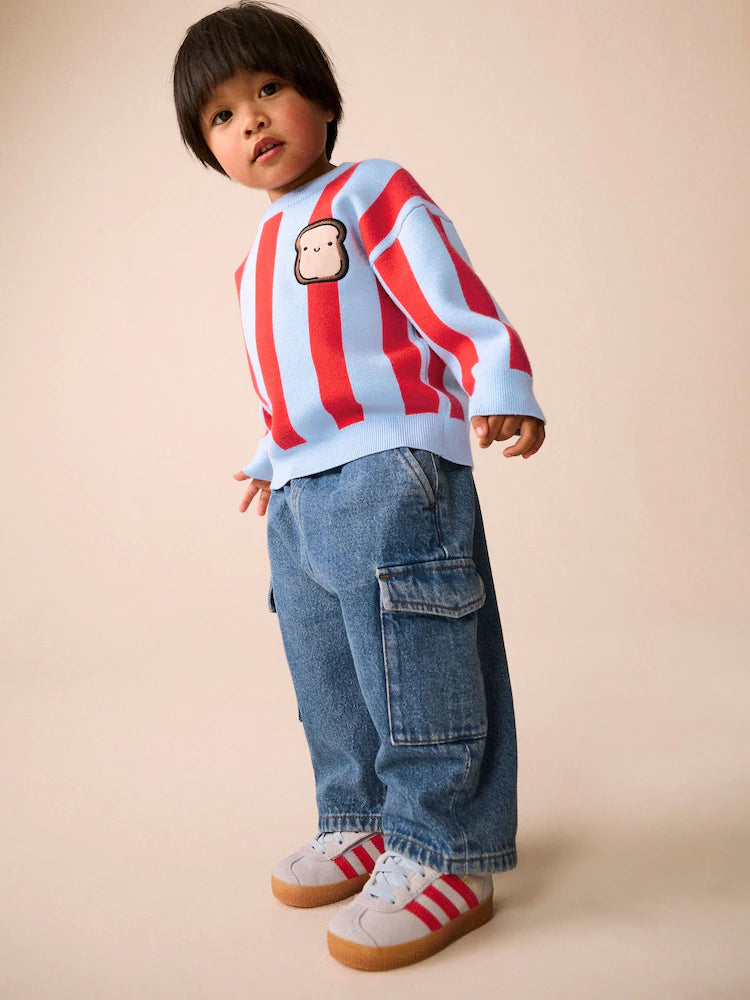 |Boy| Suéter de Tricô Gola Careca Vermelho e Azul Toast (3 meses a 7 anos)