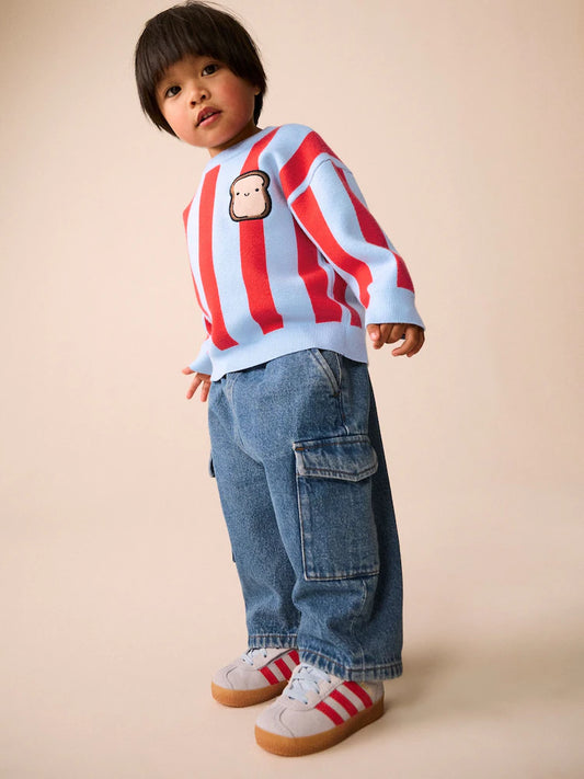 |Boy| Suéter de Tricô Gola Careca Vermelho e Azul Toast (3 meses a 7 anos)