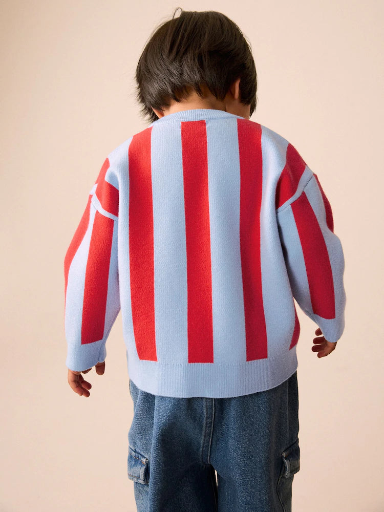 |Boy| Suéter de Tricô Gola Careca Vermelho e Azul Toast (3 meses a 7 anos)