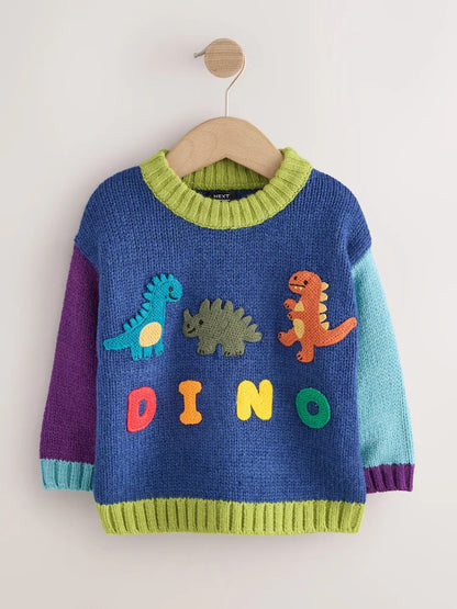 |Boy| Suéter de Tricô com Estampa de Personagem – Verde/Azul (3 meses a 7 anos)