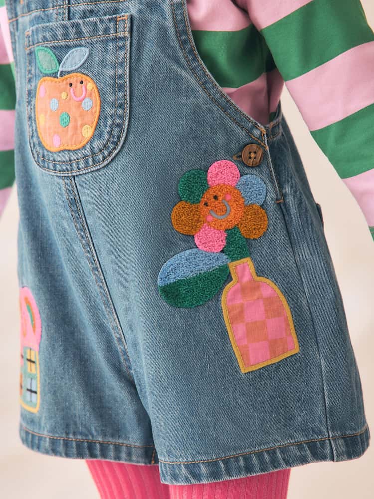 |Girl| Conjunto De Jardineira, Camiseta Listrada e Meia-calça (3 meses a 7 anos)