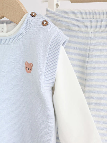 |BabyBoy| Conjunto de Bebê com Colete de Tricô Azul, Body e Calça (0 meses a 3 anos)
