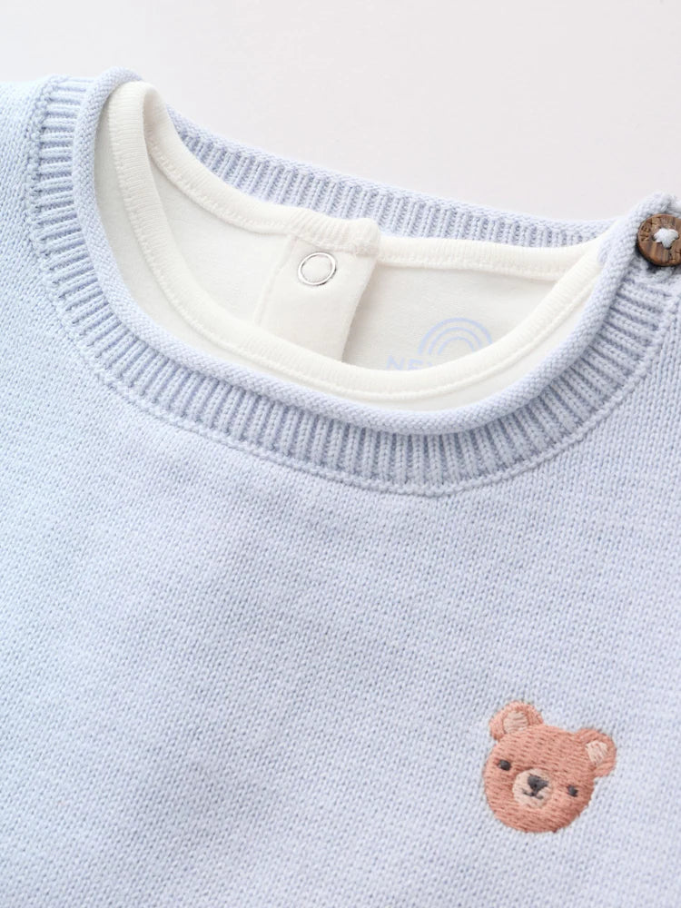 |BabyBoy| Conjunto de Bebê com Colete de Tricô Azul, Body e Calça (0 meses a 3 anos)