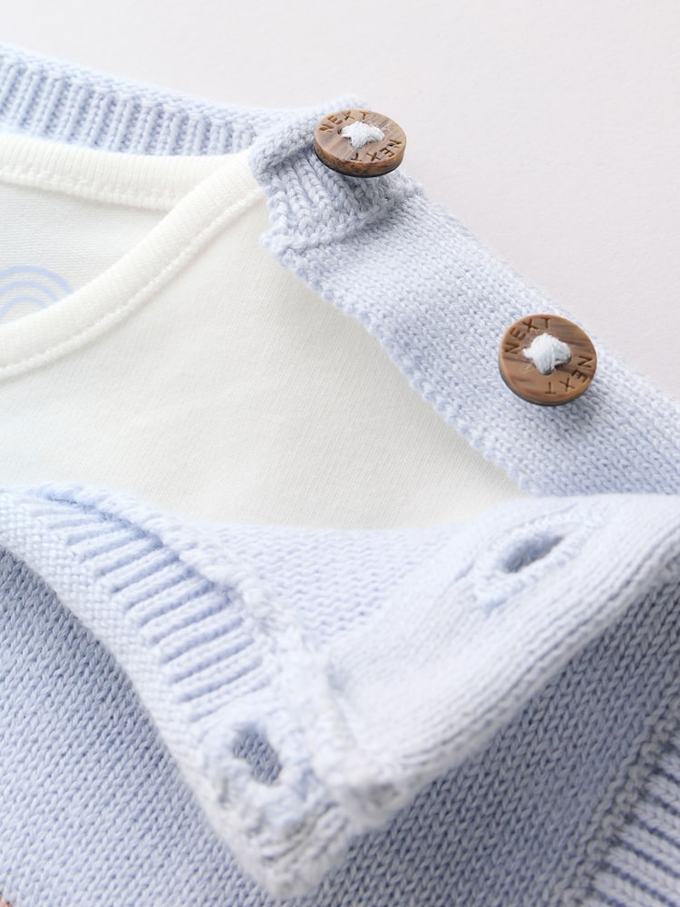 |BabyBoy| Conjunto de Bebê com Colete de Tricô Azul, Body e Calça (0 meses a 3 anos)