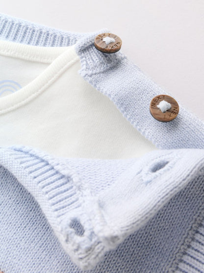 |BabyBoy| Conjunto de Bebê com Colete de Tricô Azul, Body e Calça (0 meses a 3 anos)