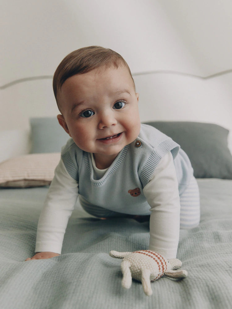 |BabyBoy| Conjunto de Bebê com Colete de Tricô Azul, Body e Calça (0 meses a 3 anos)