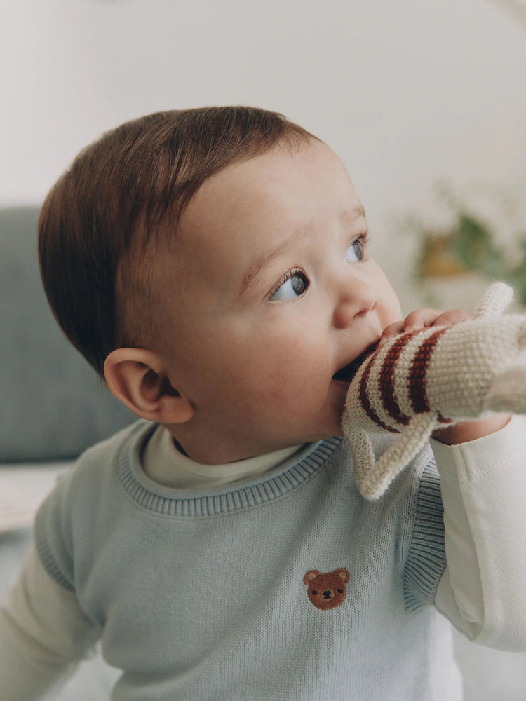 |BabyBoy| Conjunto de Bebê com Colete de Tricô Azul, Body e Calça (0 meses a 3 anos)