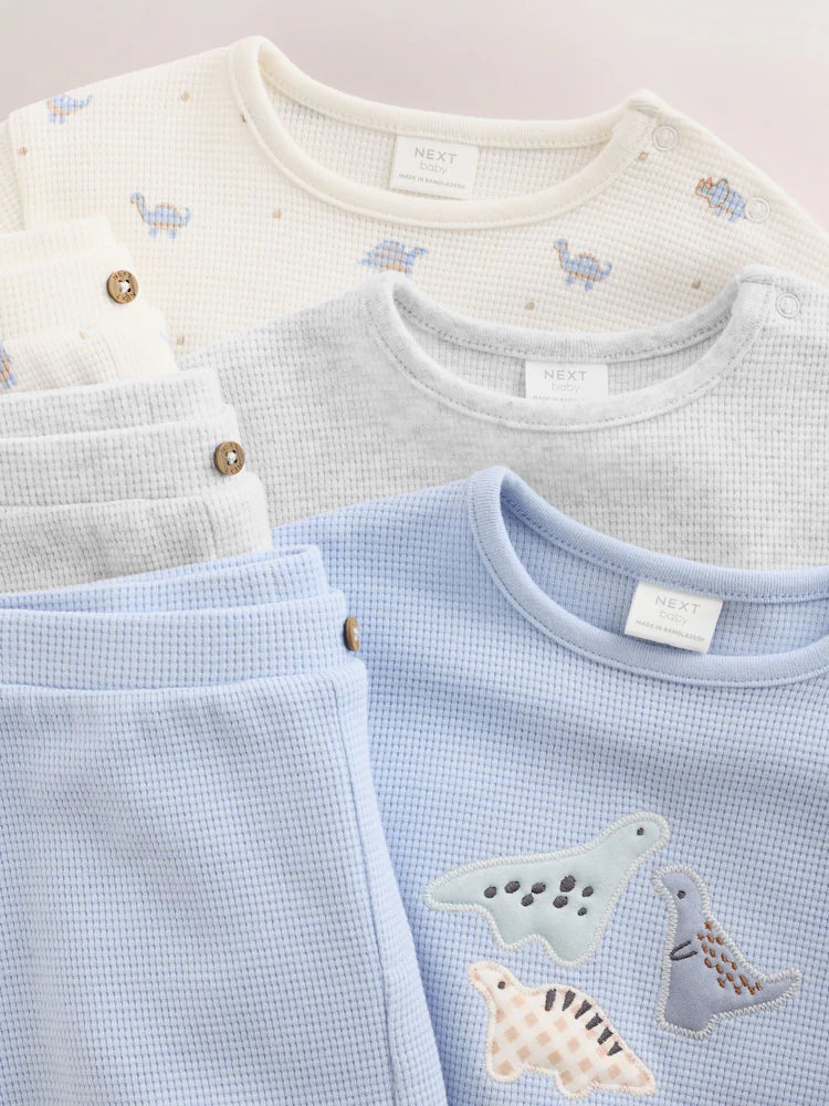 |BabyBoy| Conjunto De 6 Peças Com Blusa e Legging De Dinossauro Azul Para Bebês (0 meses a 3 anos)