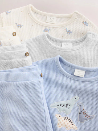 |BabyBoy| Conjunto De 6 Peças Com Blusa e Legging De Dinossauro Azul Para Bebês (0 meses a 3 anos)