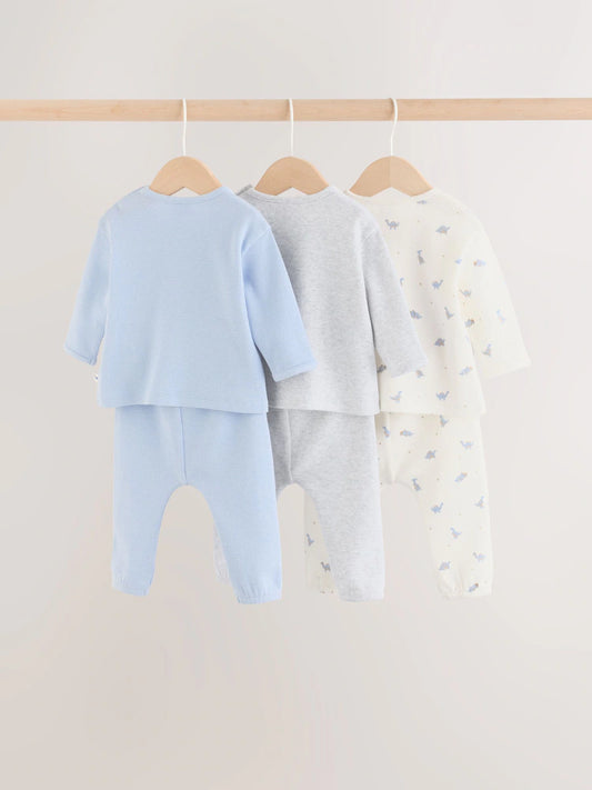 |BabyBoy| Conjunto De 6 Peças Com Blusa e Legging De Dinossauro Azul Para Bebês (0 meses a 3 anos)