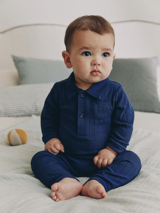 |BabyBoy| Conjunto de Body Polo e Legging para Bebê – Azul-marinho (0 meses a 2 anos)
