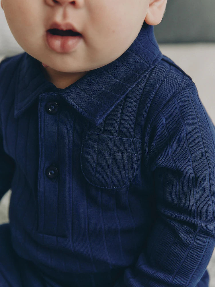 |BabyBoy| Conjunto de Body Polo e Legging para Bebê – Azul-marinho (0 meses a 2 anos)