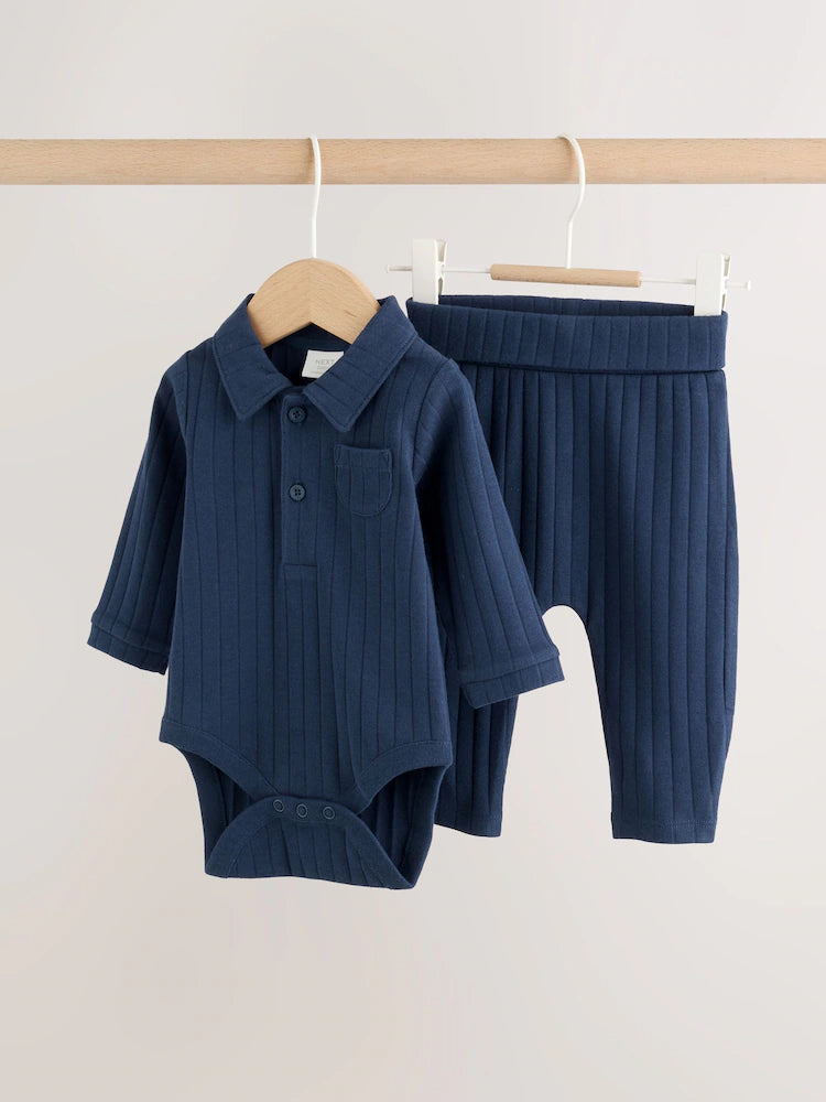 |BabyBoy| Conjunto de Body Polo e Legging para Bebê – Azul-marinho (0 meses a 2 anos)