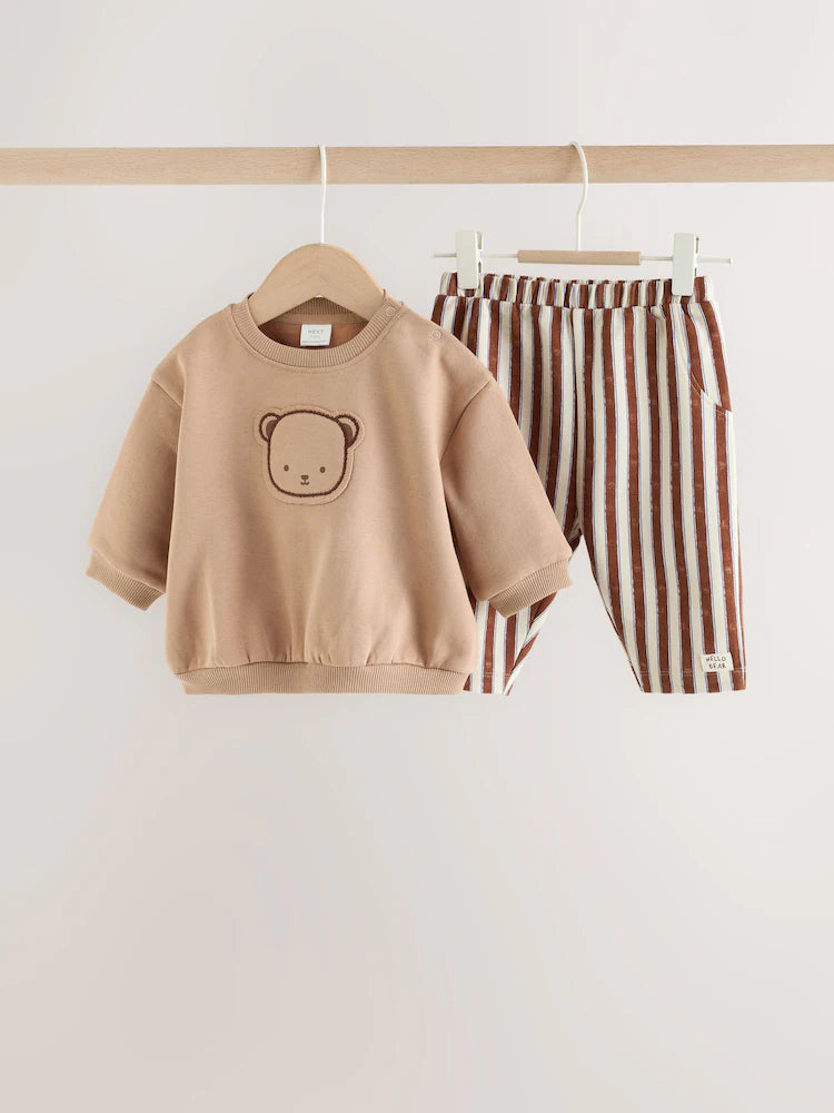 |BabyBoy| Conjunto de Bebê (Moletom e Calça) – Urso Marrom Chocolate (0 meses a 2 anos)
