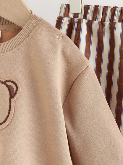 |BabyBoy| Conjunto de Bebê (Moletom e Calça) – Urso Marrom Chocolate (0 meses a 2 anos)