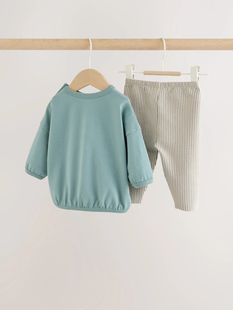 |BabyBoy| Conjunto Blue Milk Club com Blusa e Legging para Bebê (0 meses a 2 anos)